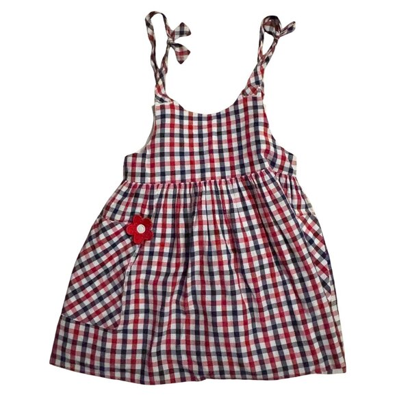 Florence Eiseman Toddler Girls Red & Blue Plaid Cotton Sundress W/ Bow Straps - Picture 1 of 3